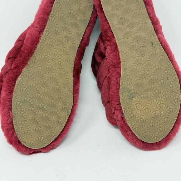 UGG Fluff Yeah Shearling Slingback Slippers Kids Girls 6 Burgundy Red Open Toe - Picture 14 of 14